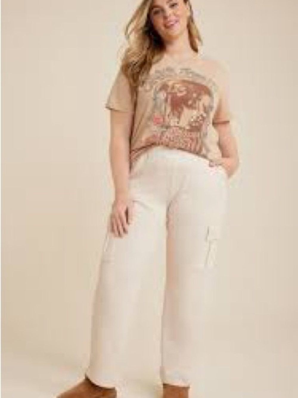 Maurices Wide-Leg Cargo Pants in Heathered Oatmeal Sz XXL Long/Tall